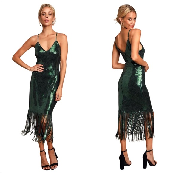 Lulus Dresses & Skirts - Lulus Green Sequin Fringe Dress L